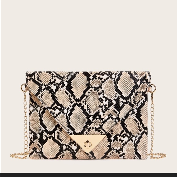 Twist Lock Snakeskin Print Chain Bag - Picture 1 of 6